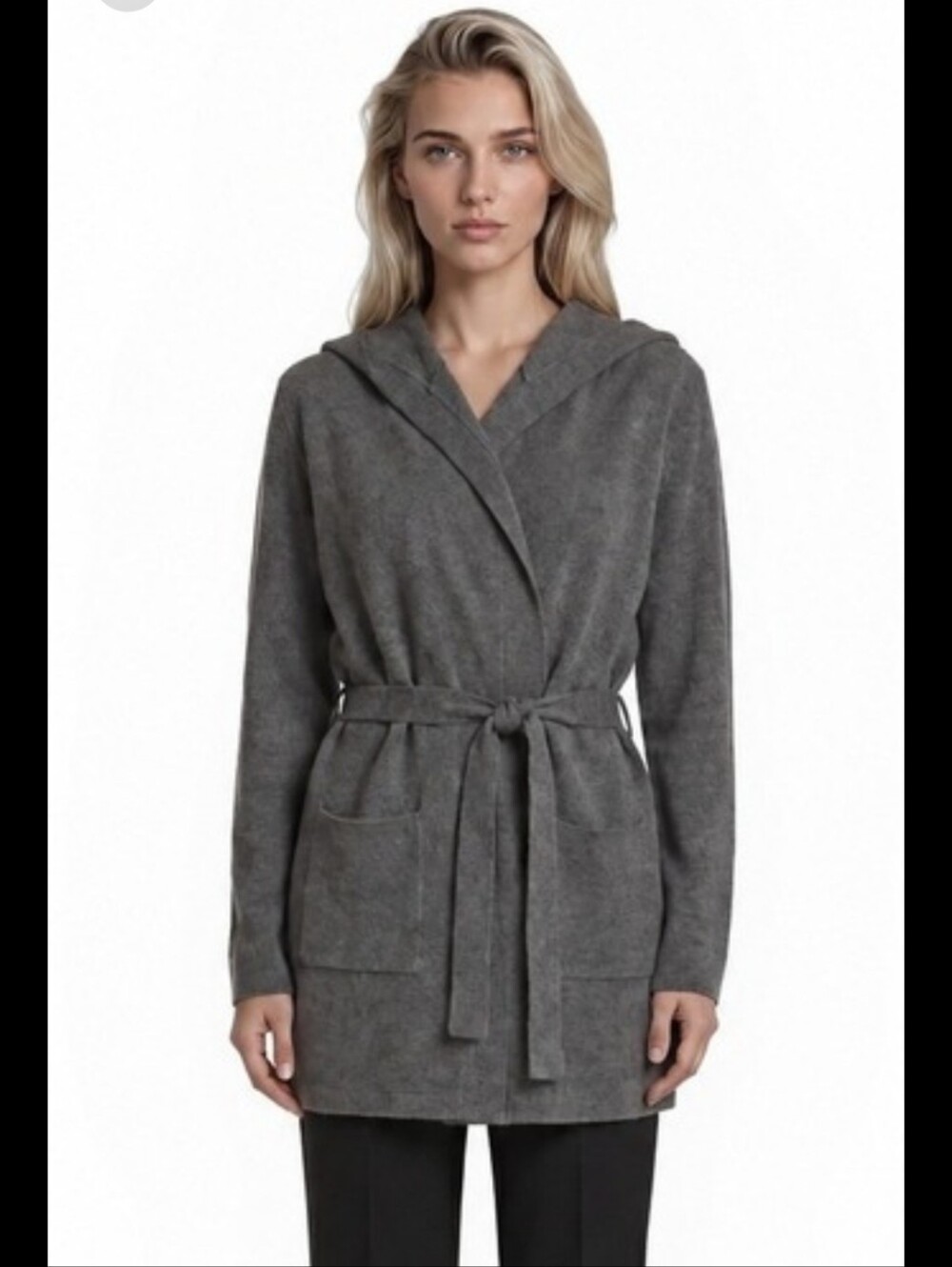 TAHARI 100% Cashmere Hooded Wrap Sweater with belt. Sz M